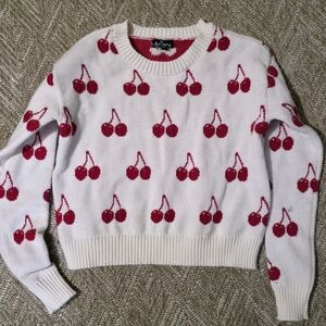Self Esteem Cherry Motif Sweater in White and Red
